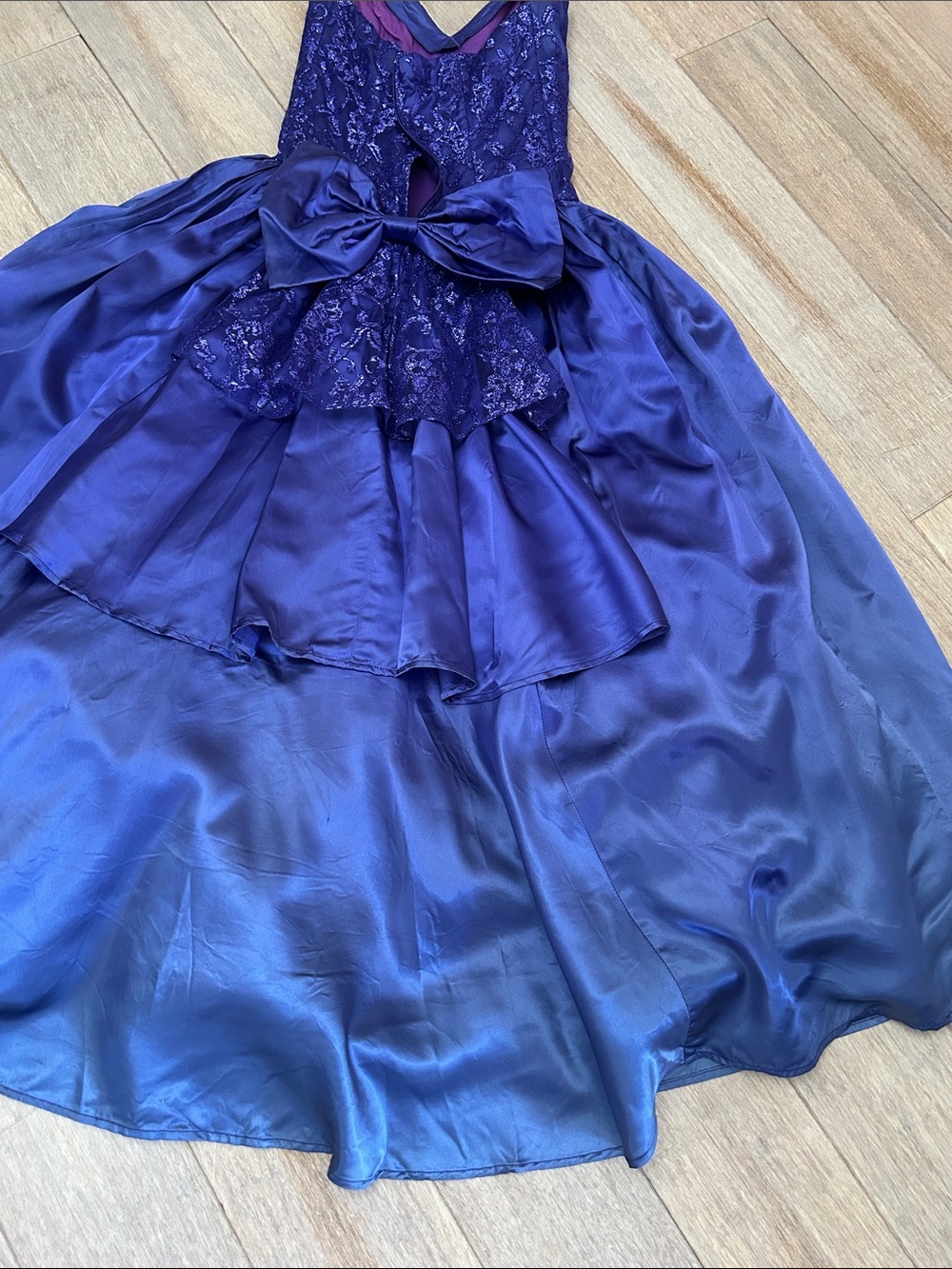 Gunne Sax Strapless Sweetheart Lace Bodice Evening Dress in Deep Purple/ Blue